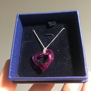 Pink Swarovski crystal silver heart necklace